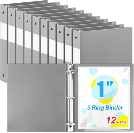 12 Pcs 1 Inch 3 Ring Plastic Binder Flexible Binders Bulk Fits Letter Size 8.5'' x 11'' Paper Holds up to 225 Sheets with 1 Pockets Versatile Binder for School Office Home (Gray)