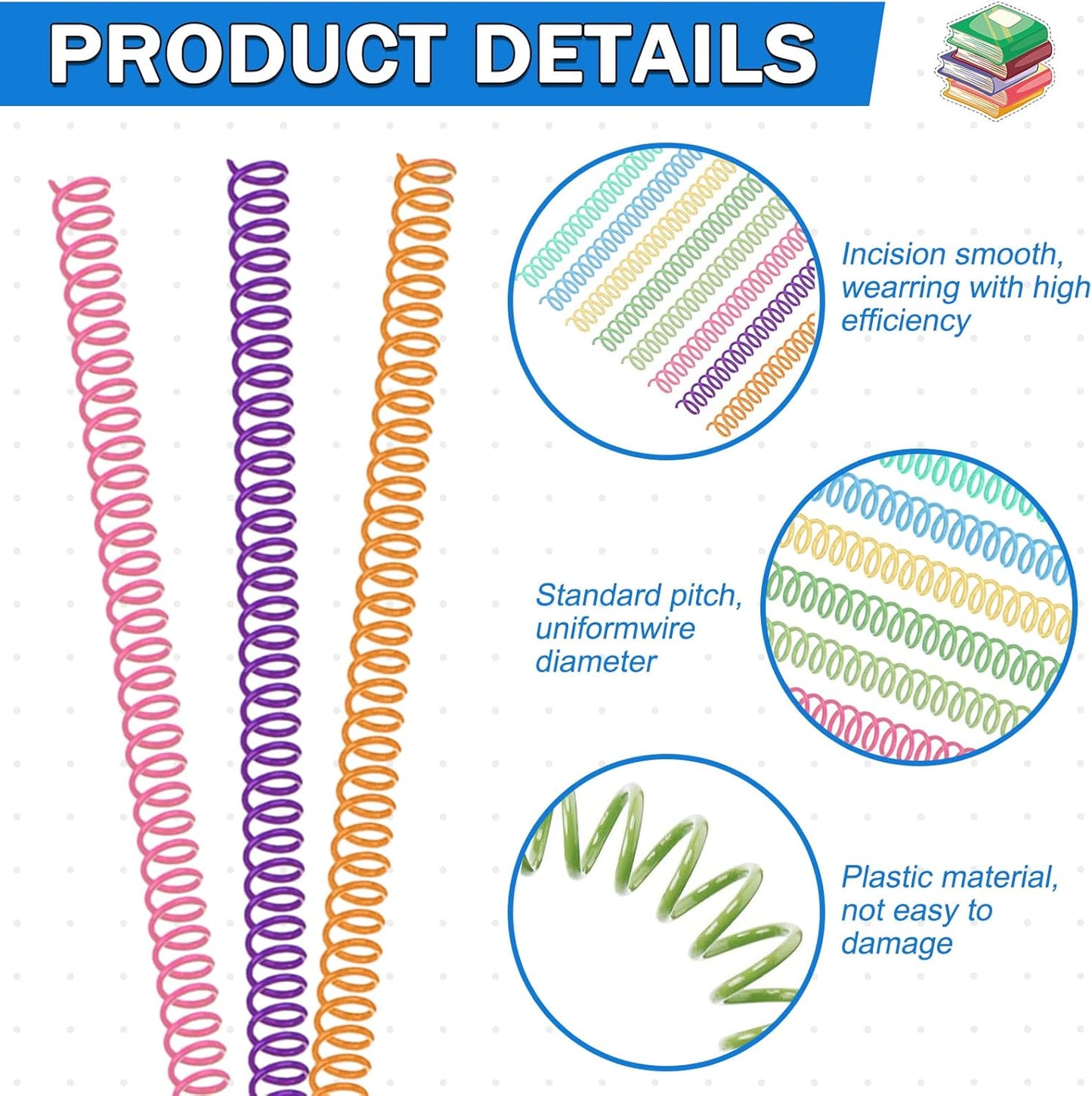 120 Pack Plastic Spiral Binding Coils Binder Binding Spirals Rings Multi Size Spiral Binding Wire Combs Spines Coils, 4:1 Pitch (Colorful, 5/16 Inch)