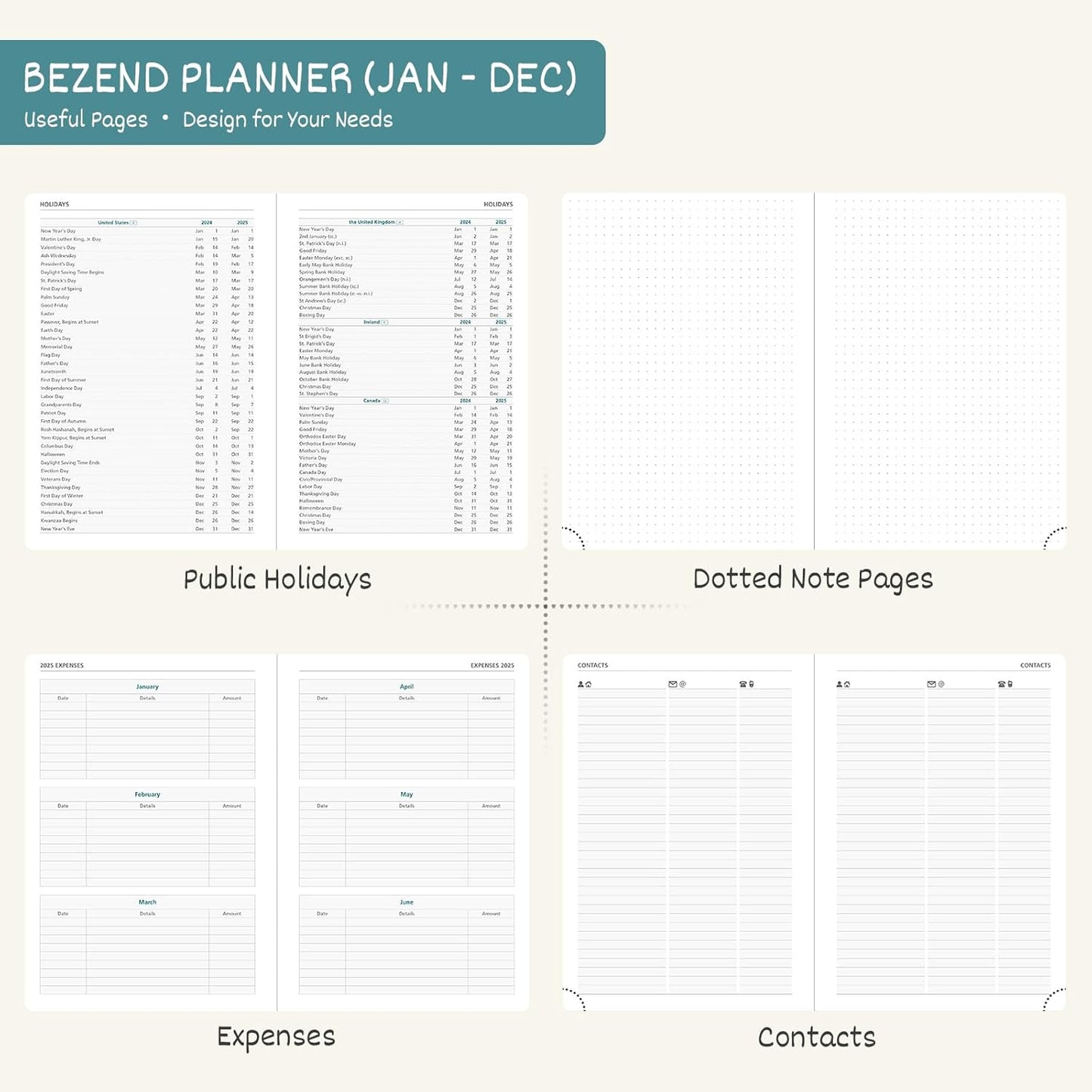BEZEND 2026 Planner Weekly and Monthly (8.5" x 11") Daily Calendar with Half-Hourly Timeslots & Tab (Jan-Dec) Note & Expenses, Pen Holder, Inner Pocket, Vegan Leather Hardcover - Sky Blue