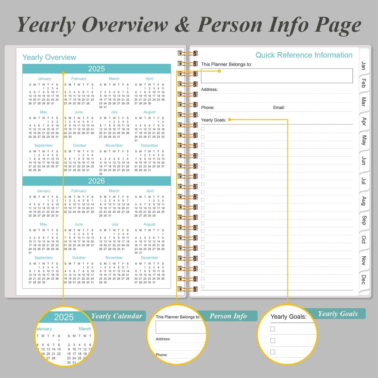 2025-2026 Planner - Academic Planner 2025-2026 from July 2025 - June 2026, Weekly & Monthly Planners Spiral Bound with 12 Monthly Tabs, Inner Pocket, 6.4" x 8.5", Black