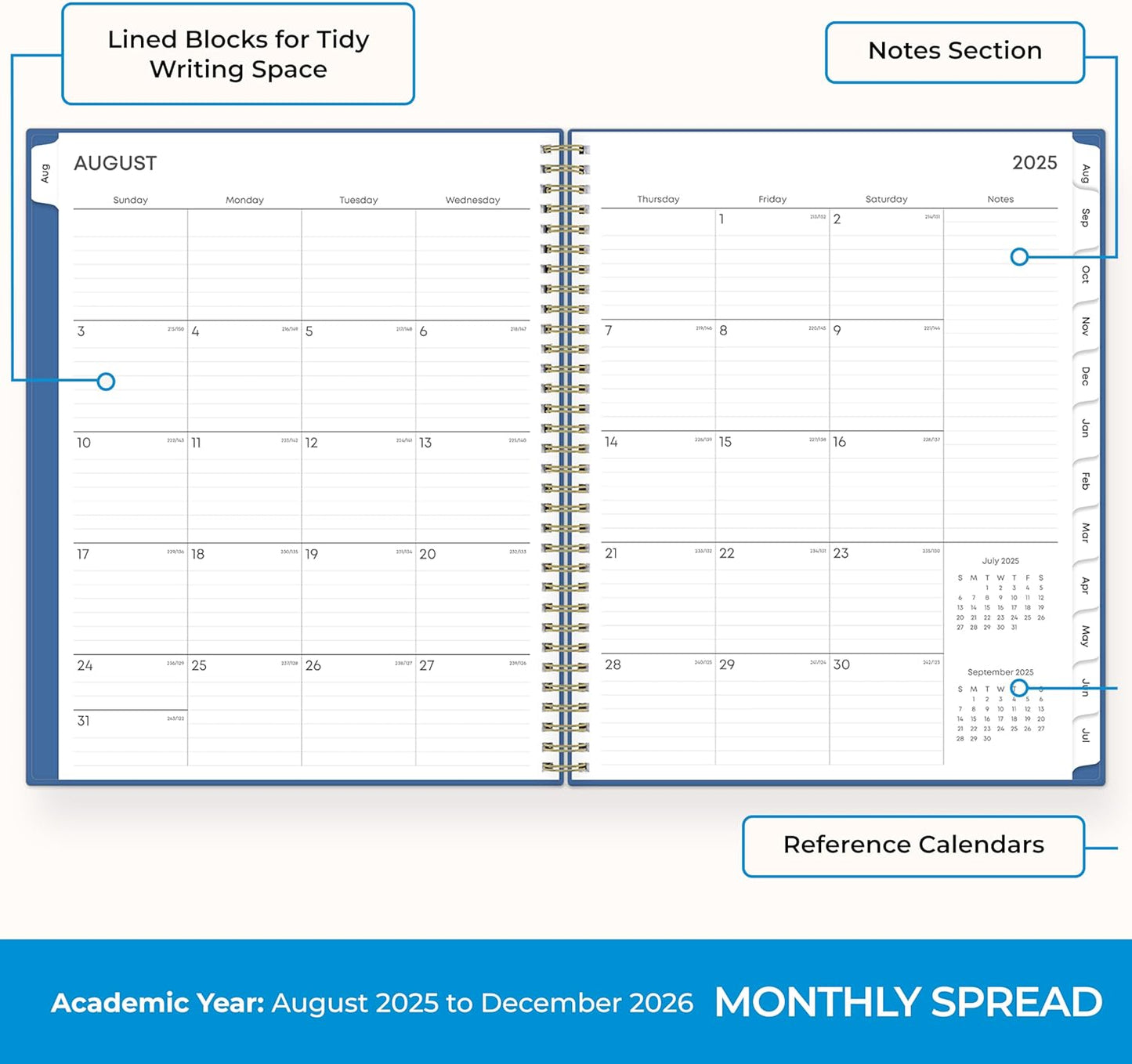 Blue Sky 2025-2026 Academic Year Weekly and Monthly Planner Calendar, August 2025 - December 2026, 17-Month, 8.5" x 11", Flexible Cover, Wirebound, Laminated Tabs, Azure