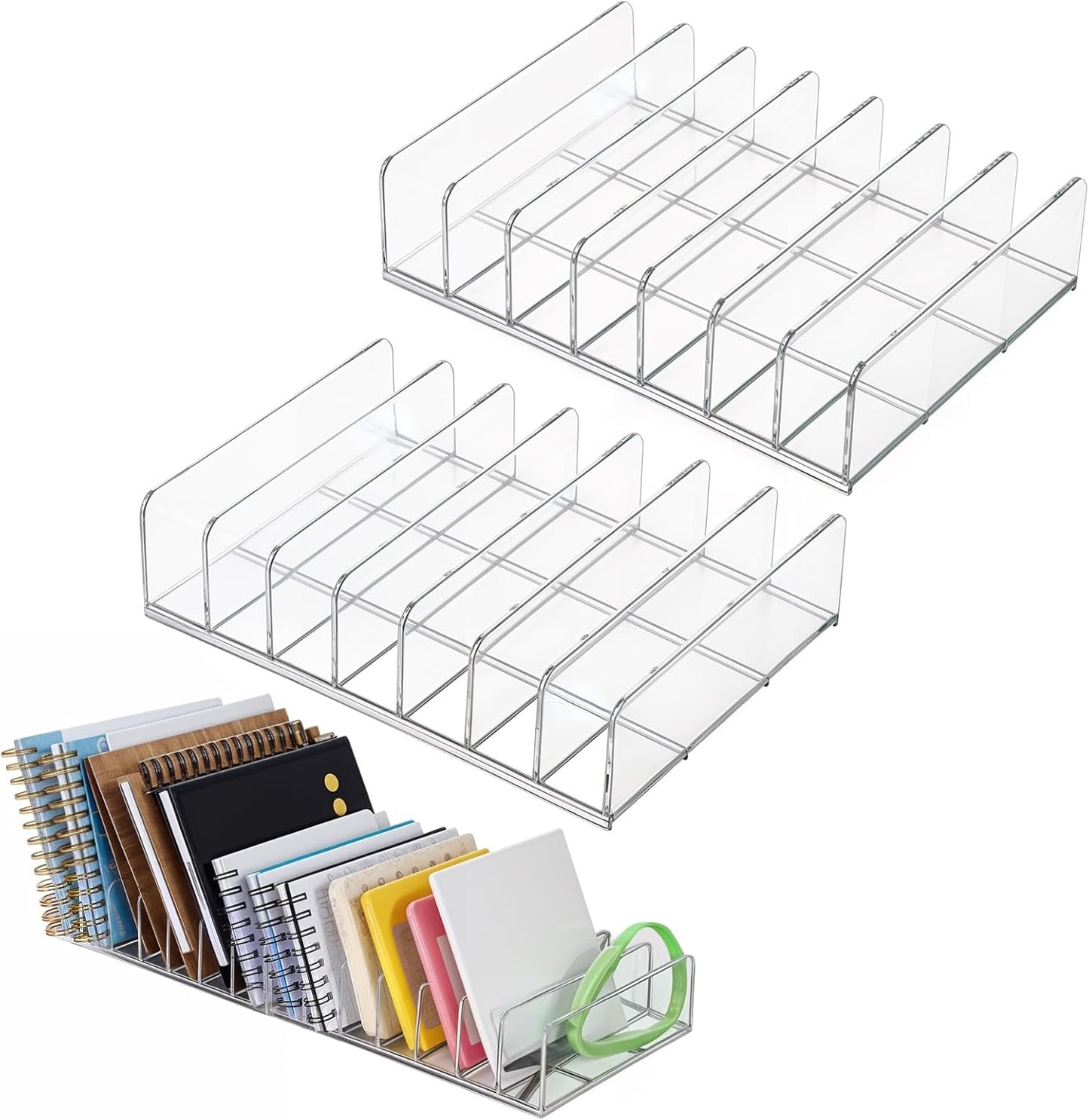 2 Pcs Acrylic Mail Holders, Desktop Organizer Sorters with 7 Compartments, Clear Letter Organizer for Office, Home, School