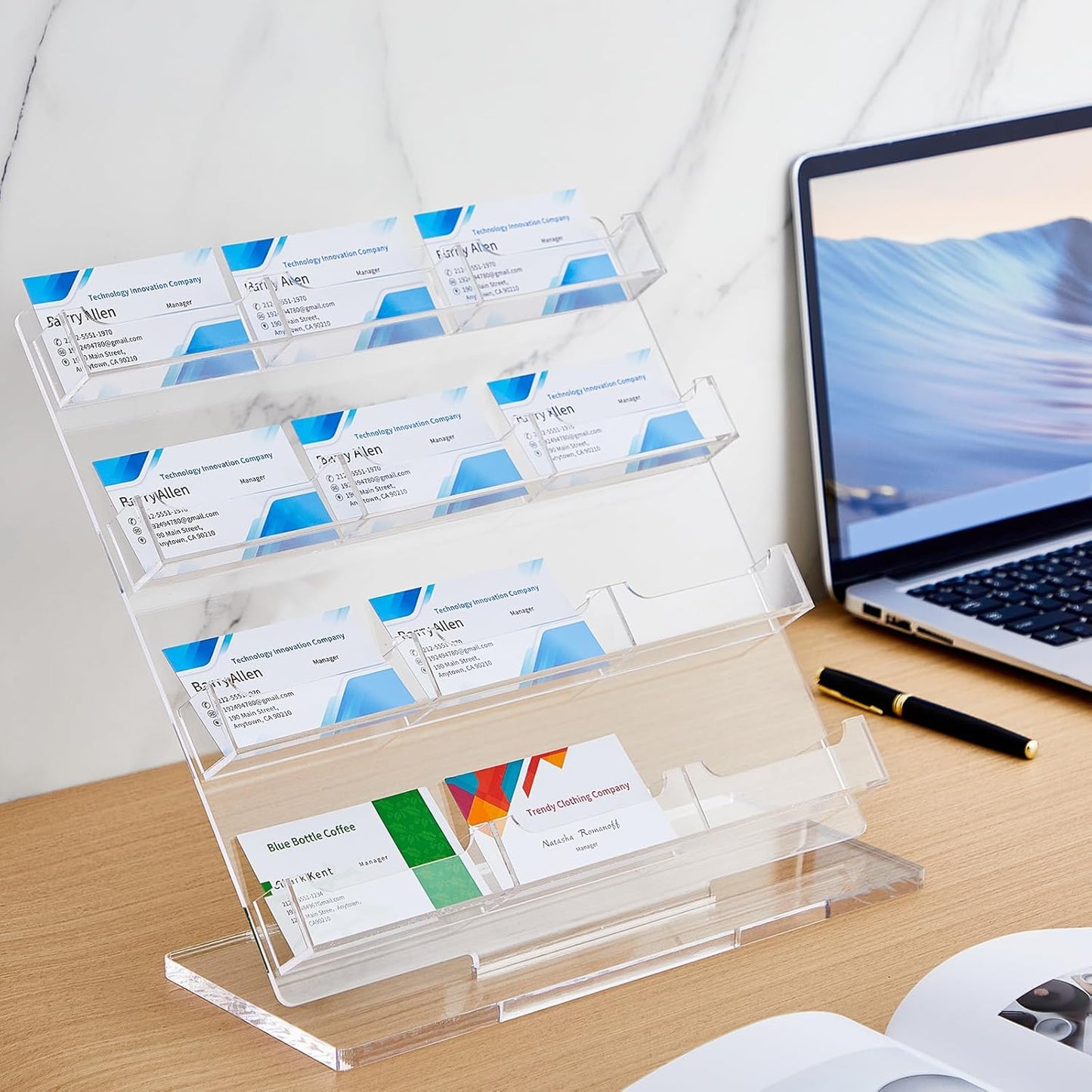 2 Pack Business Card Holder for Desk 12 Slots Freestanding Clear Acrylic Business Card Holder Display Stand Multiple Organizer for Office Meeting Exhibition Home