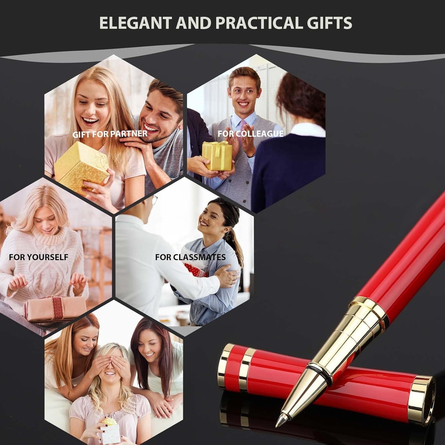 cheericome Luxury Rollerball Pen - Professional Pen, Executive Pen, Journal Pen, Perfect for Silky Smooth Writing, with Gift Box, Nice Pen for Men and Women, 2 Extra Premium Black Refills - Red