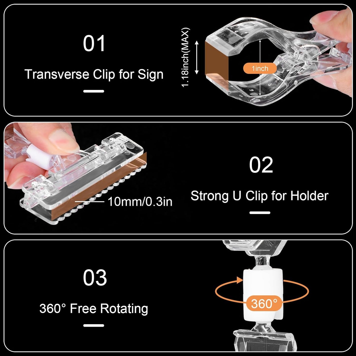 20 Pcs Clear Rotating Sign Holder with Clip, Sign Clips POP Swivel Sign Holding Clamp for Retail Store Office, 4x6 Inch PVC Card Holder Protector for Merchandise Display Tags