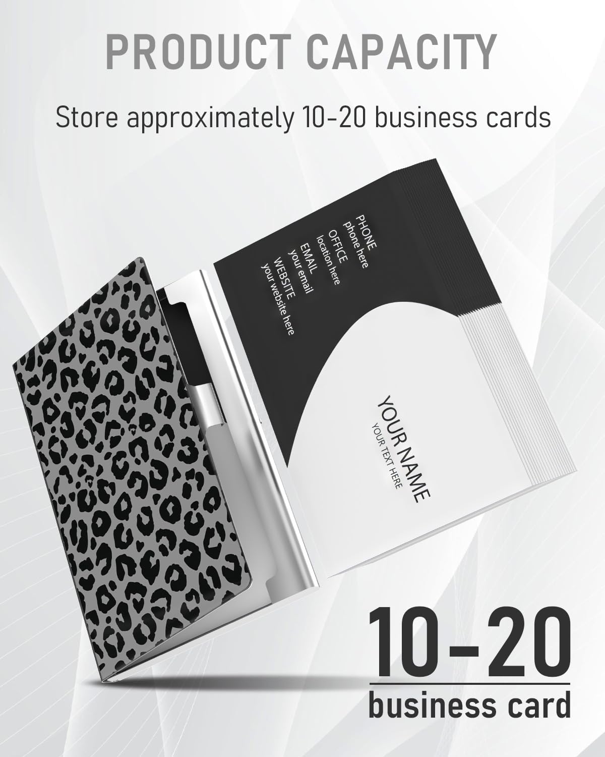 Business Card Metal Slim Organizer, Professional Stainless Steel Square Pocket Wallet for Office Workers, Compact and Portable for Pockets (Grey Snow Leopard A)