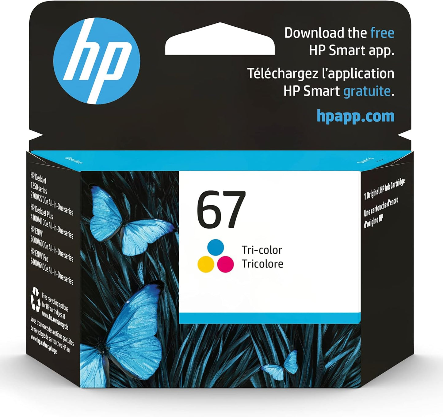 HP 67 Tri-Color Ink Cartridge for HP Printers | Works with DeskJet 1255, 2700, 4100 Series; ENVY 6000, 6400 Series | Eligible for Instant Ink | 3YM55AN