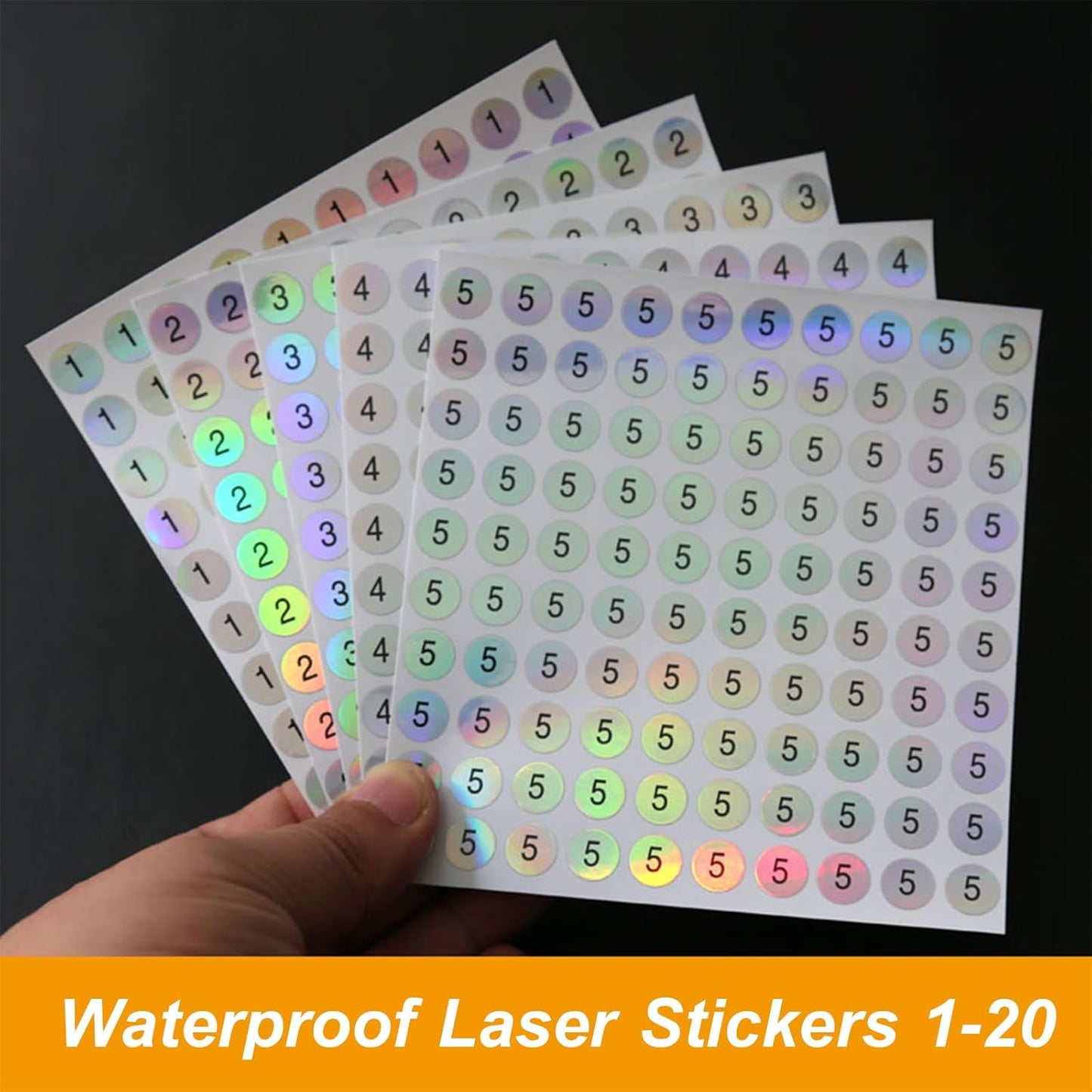 20 Sheets 1 to 20 Waterproof Reflective Laser Number Stickers,Round Self Adhesive Stickers/Inventory/Storage Organizing Sticker