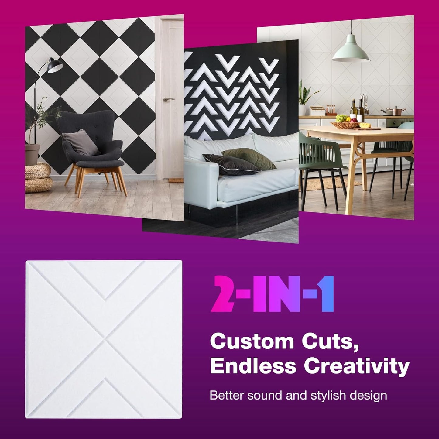 18 Pack Self-Adhesive Acoustic Panels, 12"x 12"x 0.4" Sound Absorbing Panels, High Density Square Sound Proof Noise Dampening Panels for Walls Home Studio Office, Triangle Cutting Style, White