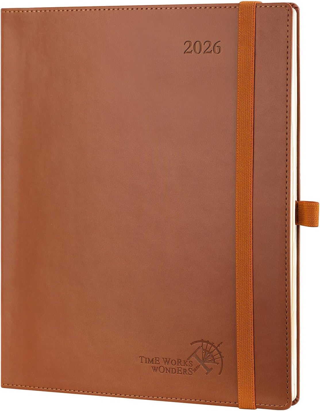 POPRUN 2026 Planner (Large - 8.5'' x 10.5'') - 2026 Weekly Calendar (Jan. 2026 - Dec. 2026) with Hourly Time Slots, Weekly/Monthly Appointment Book for Time Management - Leather Soft Cover - Brown
