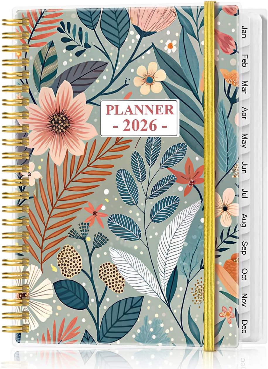 2026 Planner - Planner 2026 from January 2026 - December 2026, Weekly & Monthly Planner Spiral Bound with 12 Monthly Tabs, Inner Pocket, 6.4" x 8.5", Flower-A