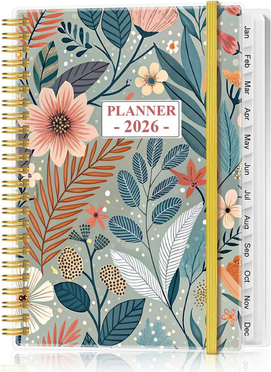 2026 Planner - Planner 2026 from January 2026 - December 2026, Weekly & Monthly Planner Spiral Bound with 12 Monthly Tabs, Inner Pocket, 6.4" x 8.5", Flower-A