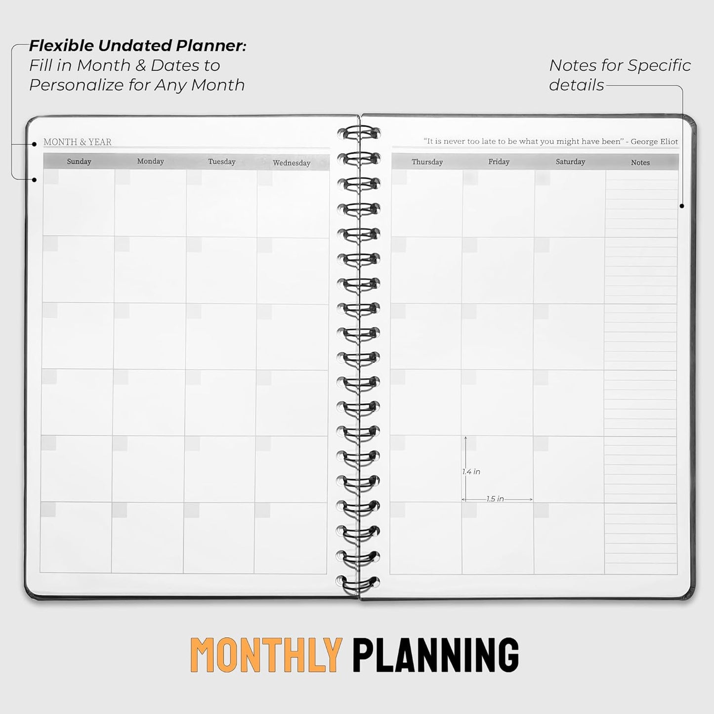 Undated Monthly Planner - 18 Month Calendar Planner Book for School, Office and Home - Simplified Hardcover Blank Planners for Goals, Tasks and Dates - B5(6.9" x 9.8") Pink