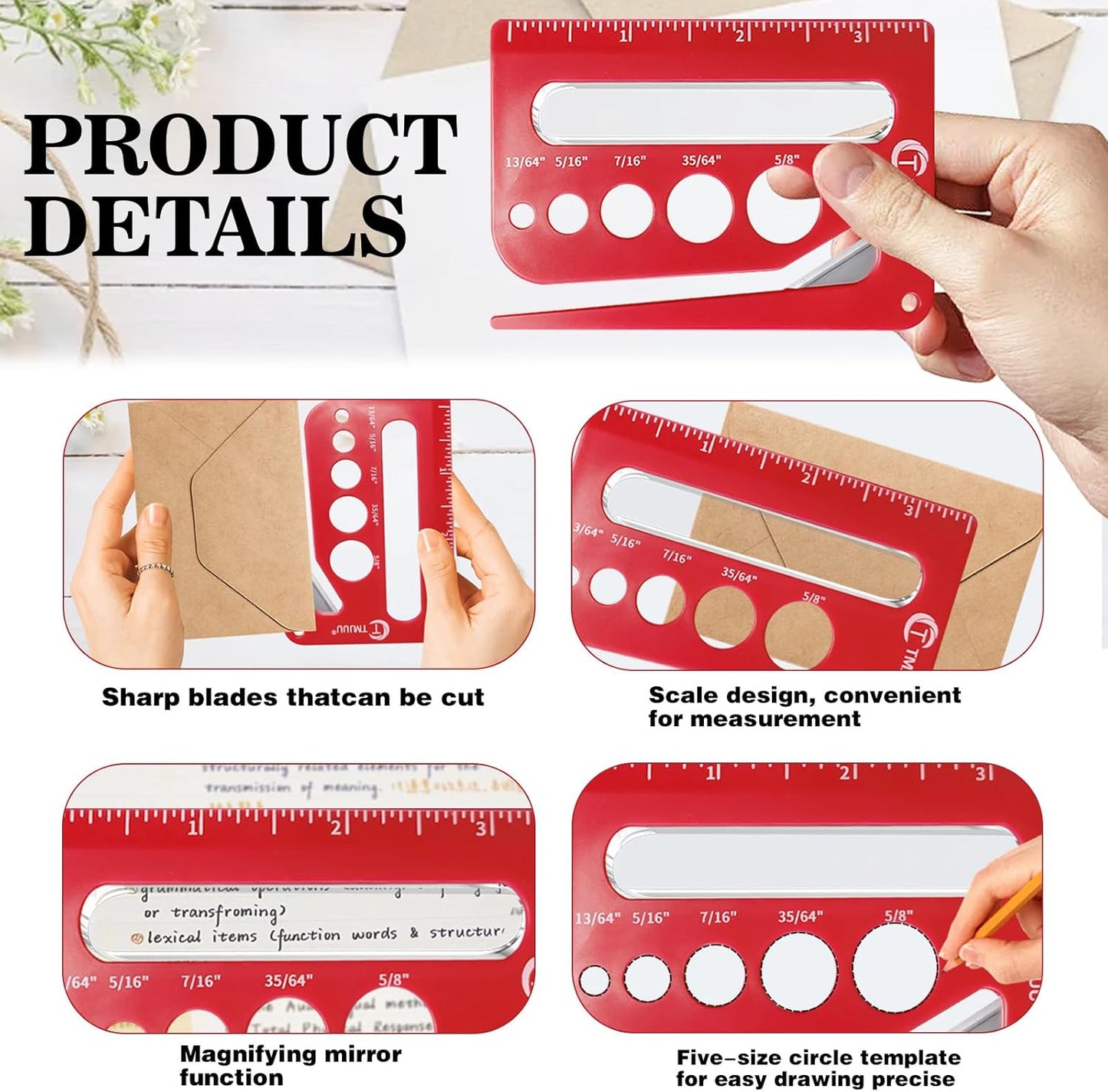 15 Pcs Letter Opener Envelope Slitter, Mail Opener Tool, Envelope Opener Slitter, Envelope Opener for Office, Letter Opener with Hidden Blade, Scale and Magnifying Glass