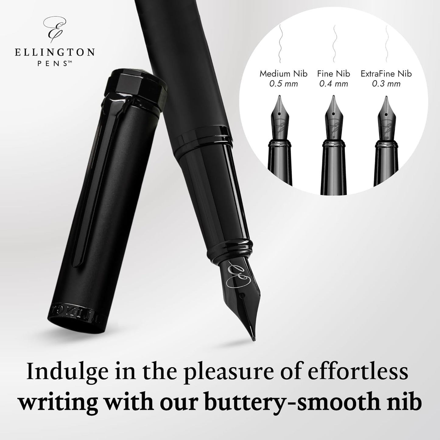 Luxury Fountain Pen Set - Fountain Pens For Writing - Smooth Fine Nib - Includes Refillable Ink Converter, 3 Ink Cartridges, Gift Box - Calligraphy, Journaling, Sketching (The Stealth)