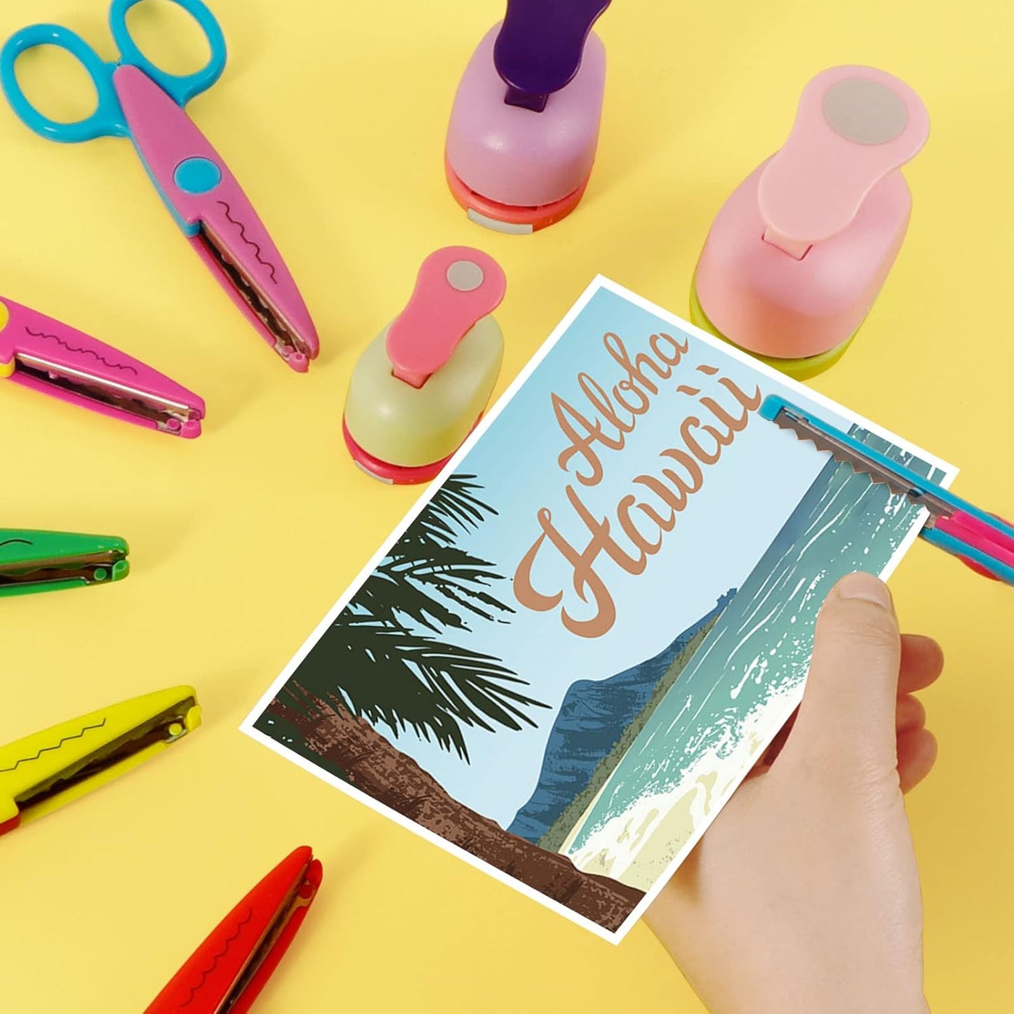 Hole Punch and Craft Scissor Set of 9, 6pcs Creative Scissors Decorative Edge Set and 3pcs Circle Paper Punches for Kids Adults, Best for Fun Crafts DIY School Work