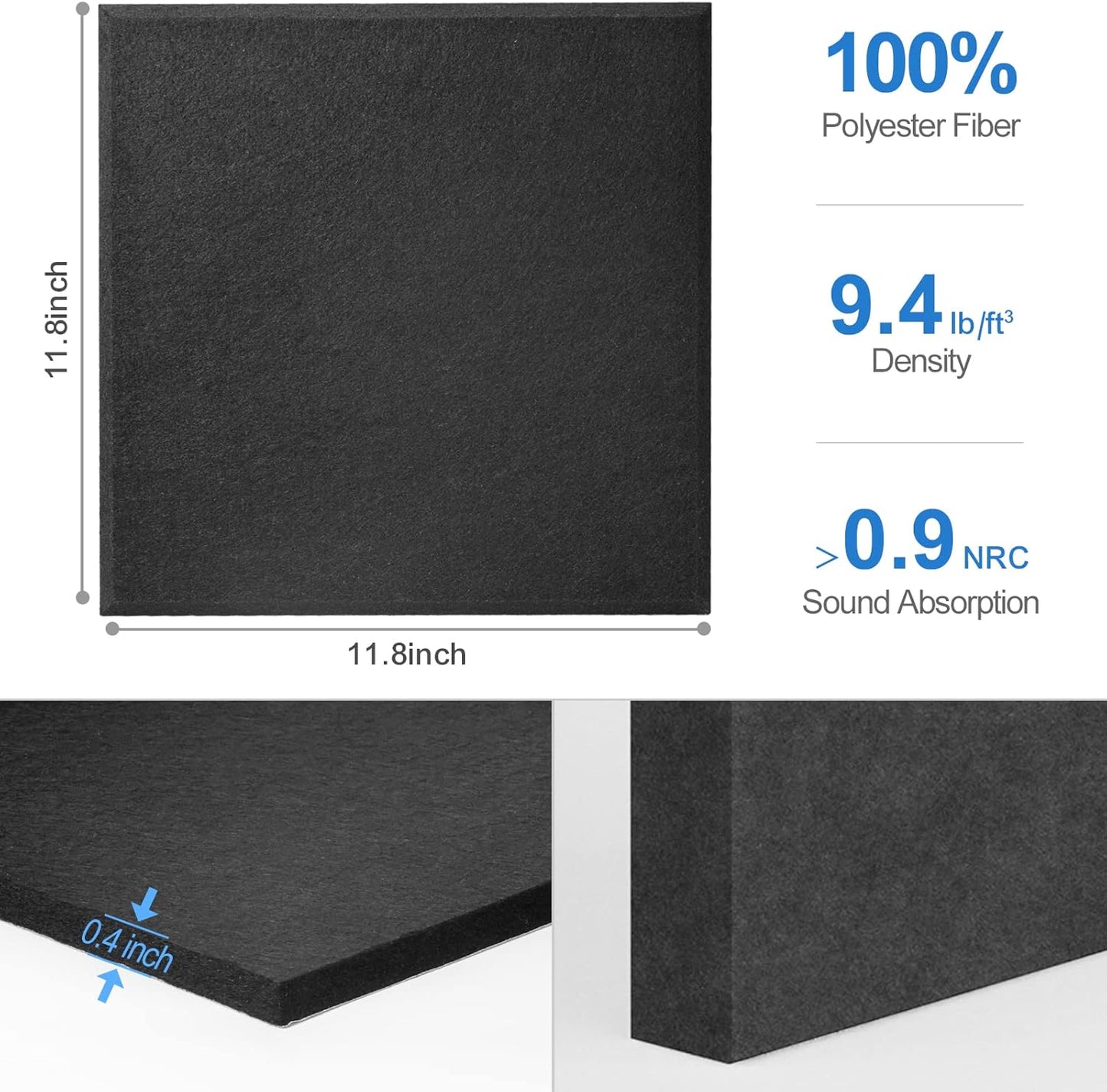 Sonicism 22 Pack Acoustic Wall Panels with Self-Adhesive, 12" X 12" X 0.4" Sound Proof Foam Panels, Decorative Soundproof Wall Panels, Sound Proof Absorbing Tiles for Home & Offices, Black