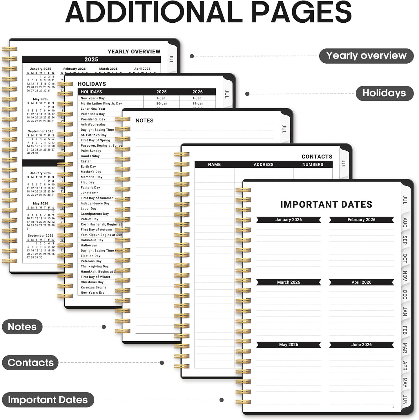 Planner 2025-2026, Academic Year Weekly and Monthly Calendar Planner, July 2025 - June 2026, Spiral Bound School Planning Tool, Perfect for Teacher, Student, Woman & Men - A4 (8.5" x 11"), Black