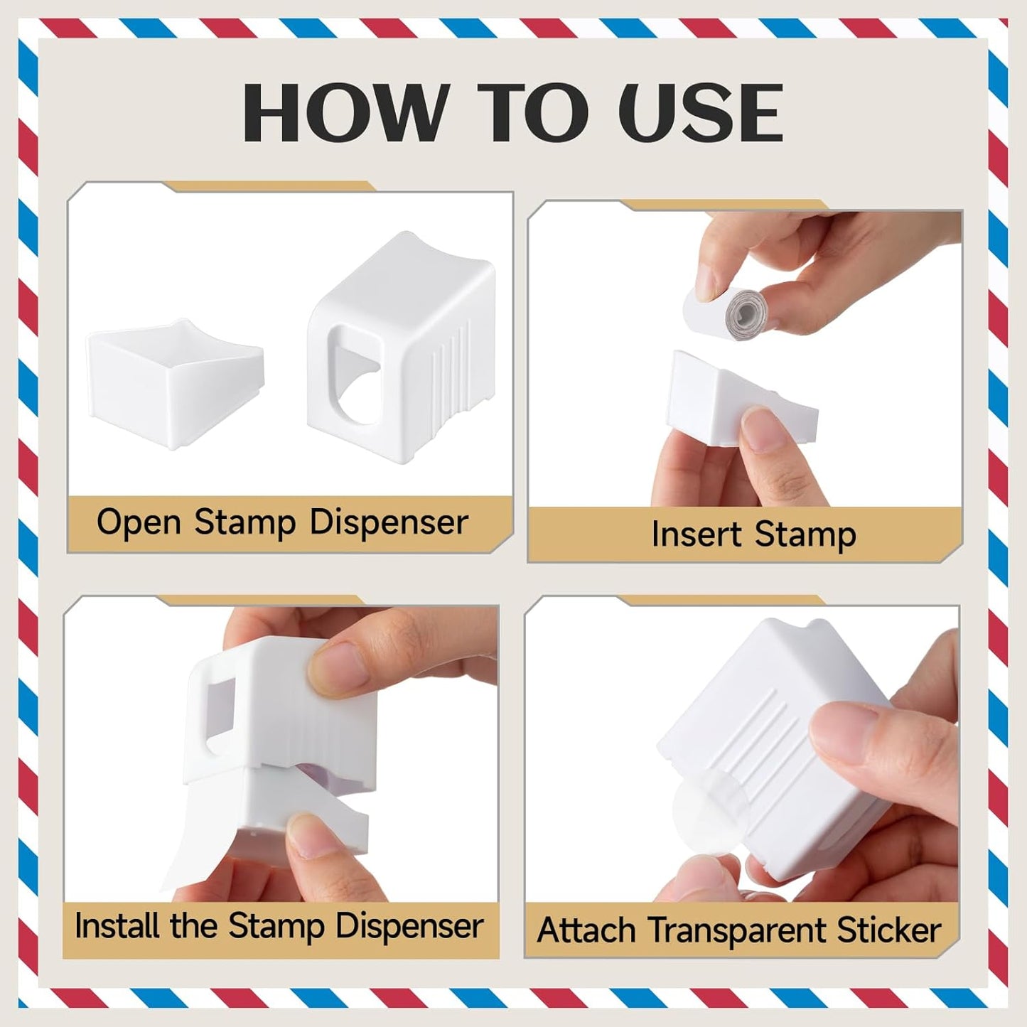 Maitys 6 Pcs Postage Stamp Dispenser for a Roll of 100 Stamps Lightweight Plastic Stamp Roll Holder for 100 Holder Organizer Forever Stamps Mailing Desk Table Home and Office Supplies(White)