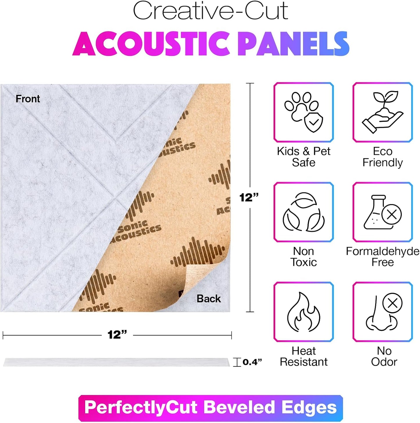 18 Pack Self-Adhesive Acoustic Panels, 12"x 12"x 0.4" Sound Absorbing Panels, High Density Square Sound Proof Noise Dampening Panels for Walls Home Studio Office, Triangle Cutting Style, Silver Gray