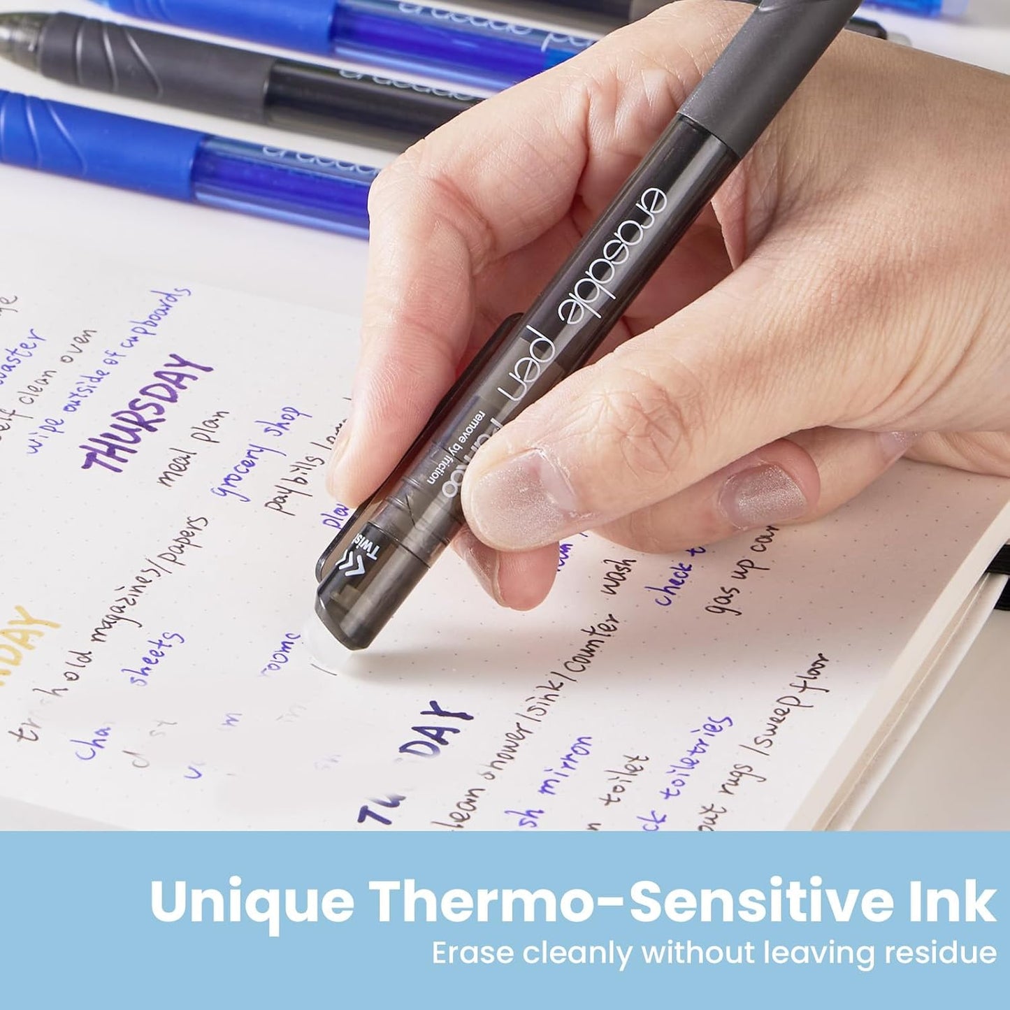 ParKoo Retractable Erasable Gel Pens 0.7mm, 6 Black/6 Blue Twist Pens Fine Point, Make Mistakes Disappear, Smooth Writing with Comfortable Grip for Journaling Drawing Note Taking