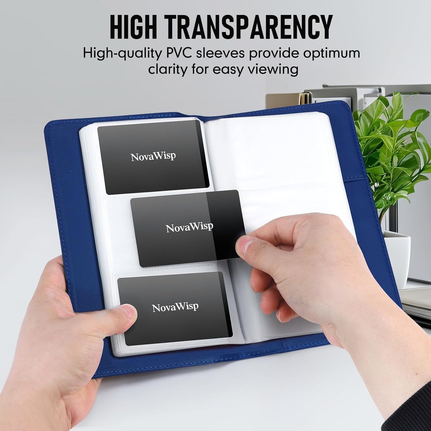 300 Business Cards Holder, 50 Pages Gift Cards Holder, Professional PU Leather Credit Cards Organizer Wallet, Portable Name Card Book Binder Folder, Men Women & Office Supplies, Navy Blue