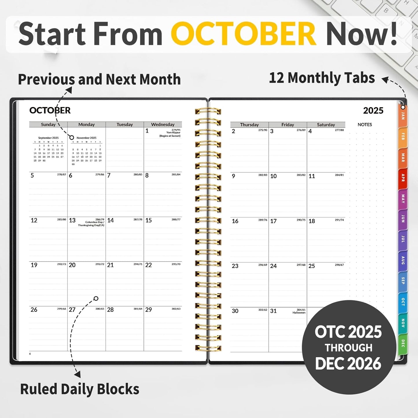 SUNEE 2026 Appointment Book, Quarter-Hourly, Weekly & Monthly - from January 2026 - December 2026, 6.4"x8.3" Weekly Planner, Flexible Cover, Note Pages, Pockets, Bookmark, Spiral Binding, Black