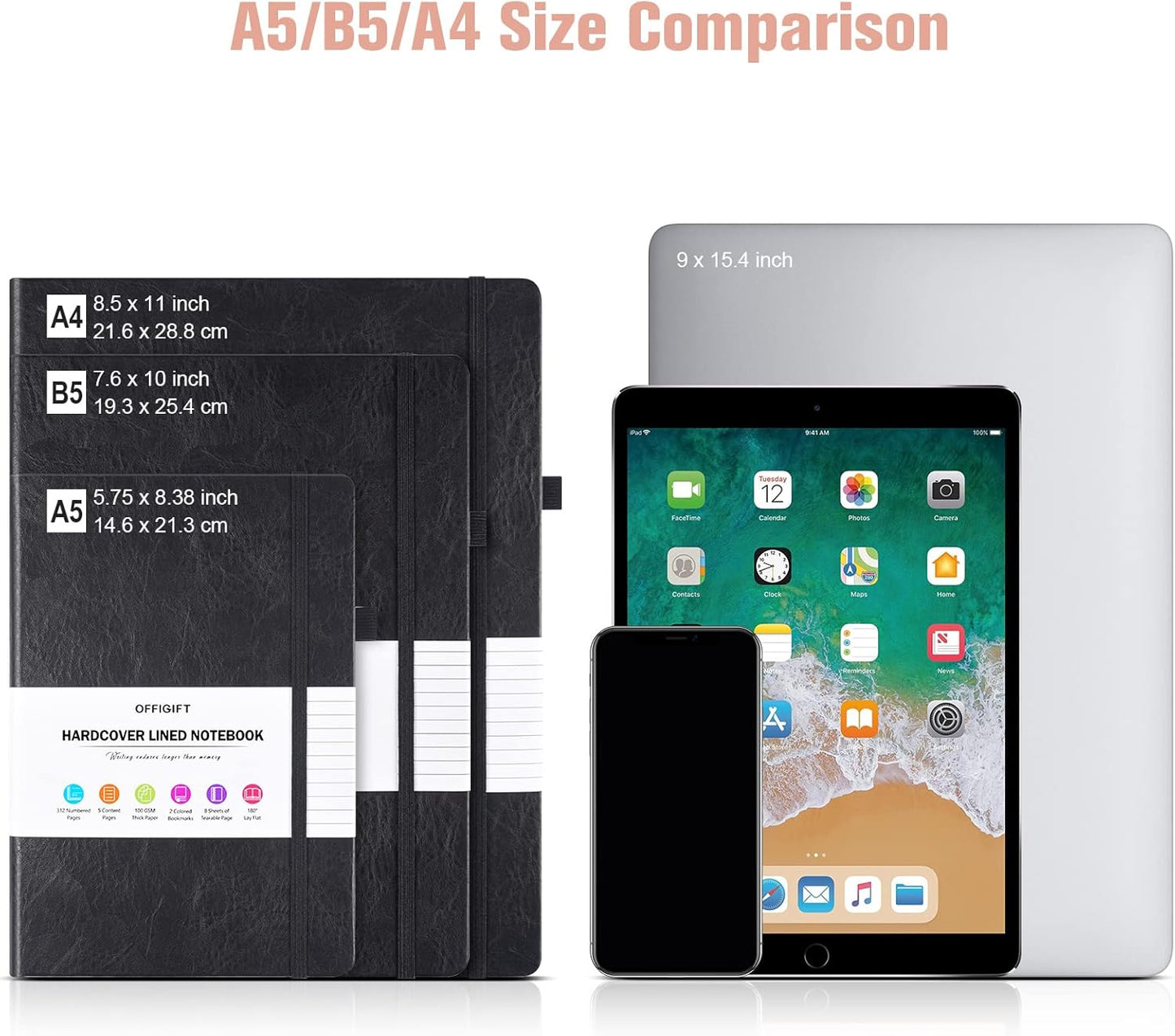 College Ruled Notebook, Large B5 Lined Journal Notebook, 314 Numbered Pages Work Notebook with Index Stickers, 100gsm Thick Paper, Hardcover Vegan Leather Journal for Women Men School Office, Pink