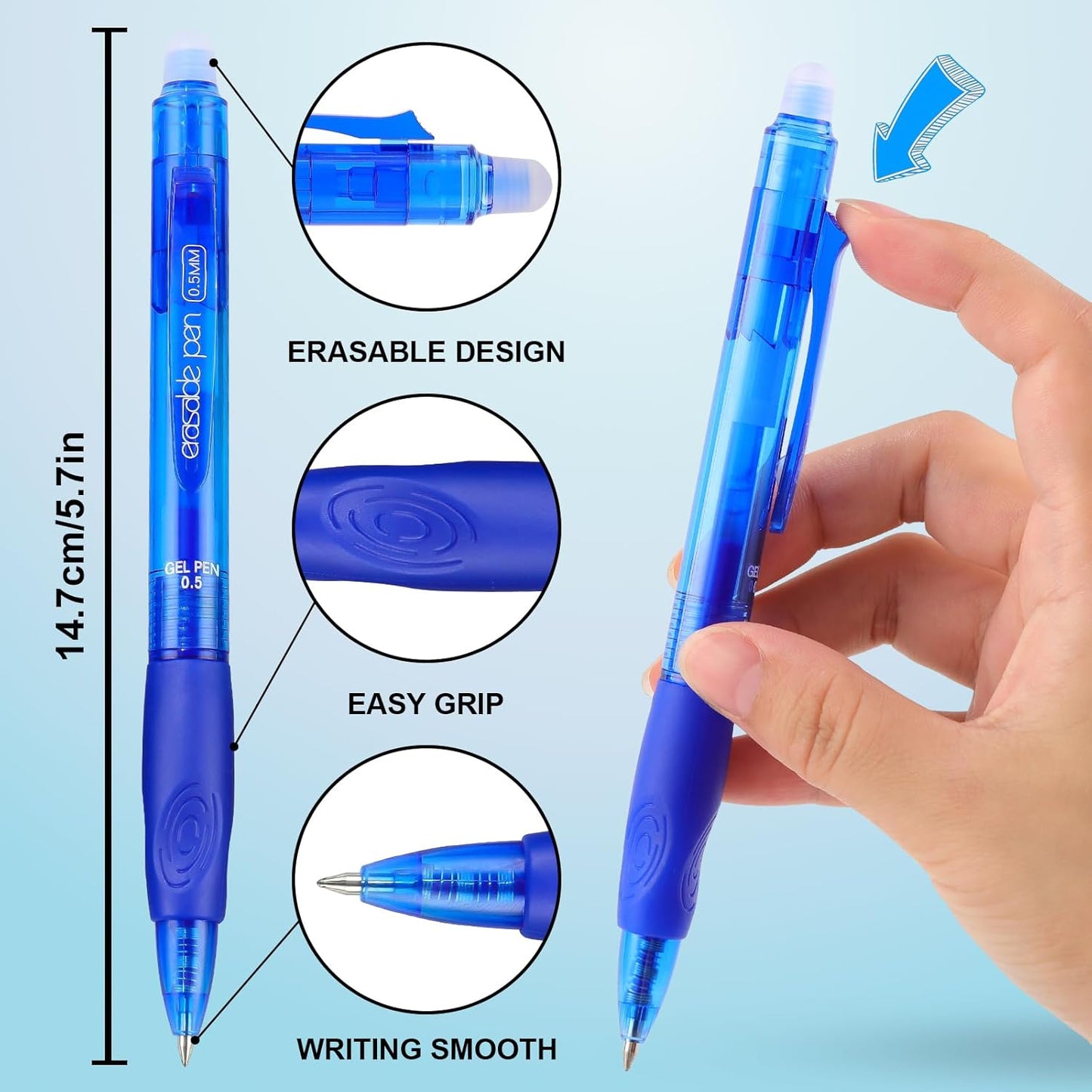 USUAL Erasable Gel Pens Erasable Colored Pens Fine Point 0.5mm Erasable Pens Make Mistakes Disappear Retractable Erasable Gel Pens for Drawing Writing School Office Supplie (Multicolor)