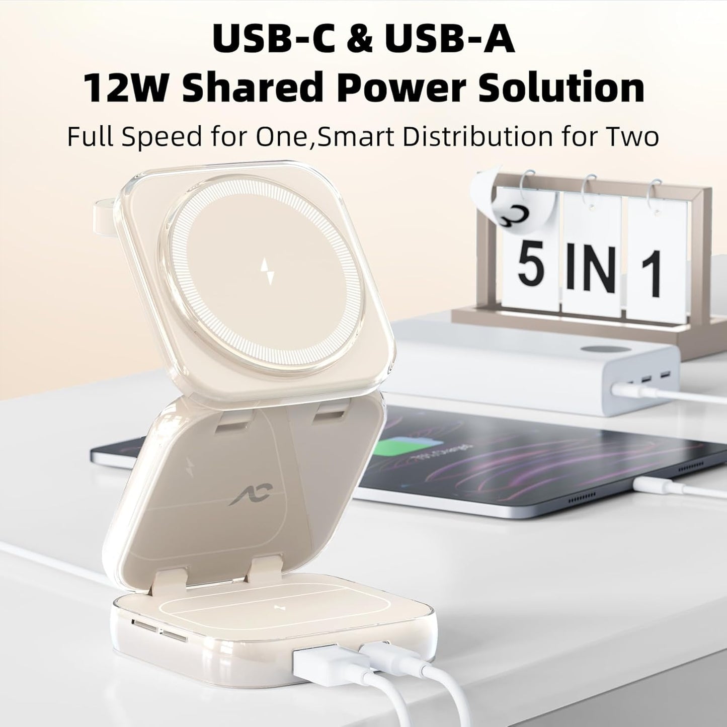5-in-1 Wireless Charger for MagSafe, AC ISLAND Portable Travel Charging Station, 15W Max Fast Foldable Magnetic Stand, Evolved for iPhone 17/16/15/14/13 Series, Apple Watch, AirPods (with 35W Adapter)