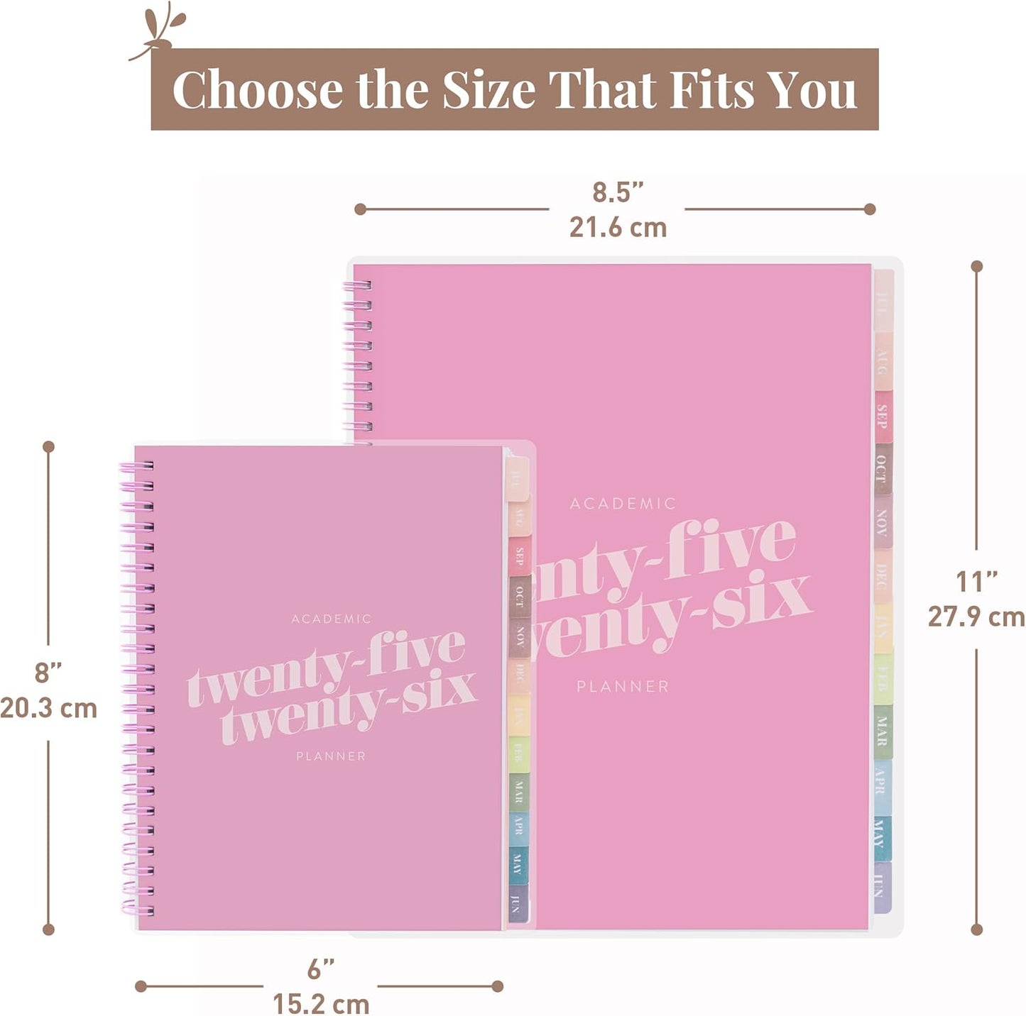 Rileys Academic Planner 2025-2026, Daily, Weekly & Monthly Planner, July 2025 - June 2026, Student Notes Pages, Twin-Wire Binding, Weekly Agenda for School & Work (8.5 x 11-Inches, Pink, Diagonal)