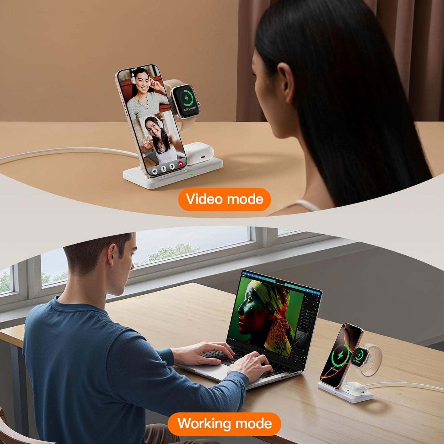 2025 3 in 1 Wireless Charger for iphone17 16 15 14 13 12 11 XR 8, Apple Charging Station for Apple Watch 10/9/Ultra/8/7/SE/6/5/4 & AirPods Series, Wireless Charging Station for Multiple Devices Apple