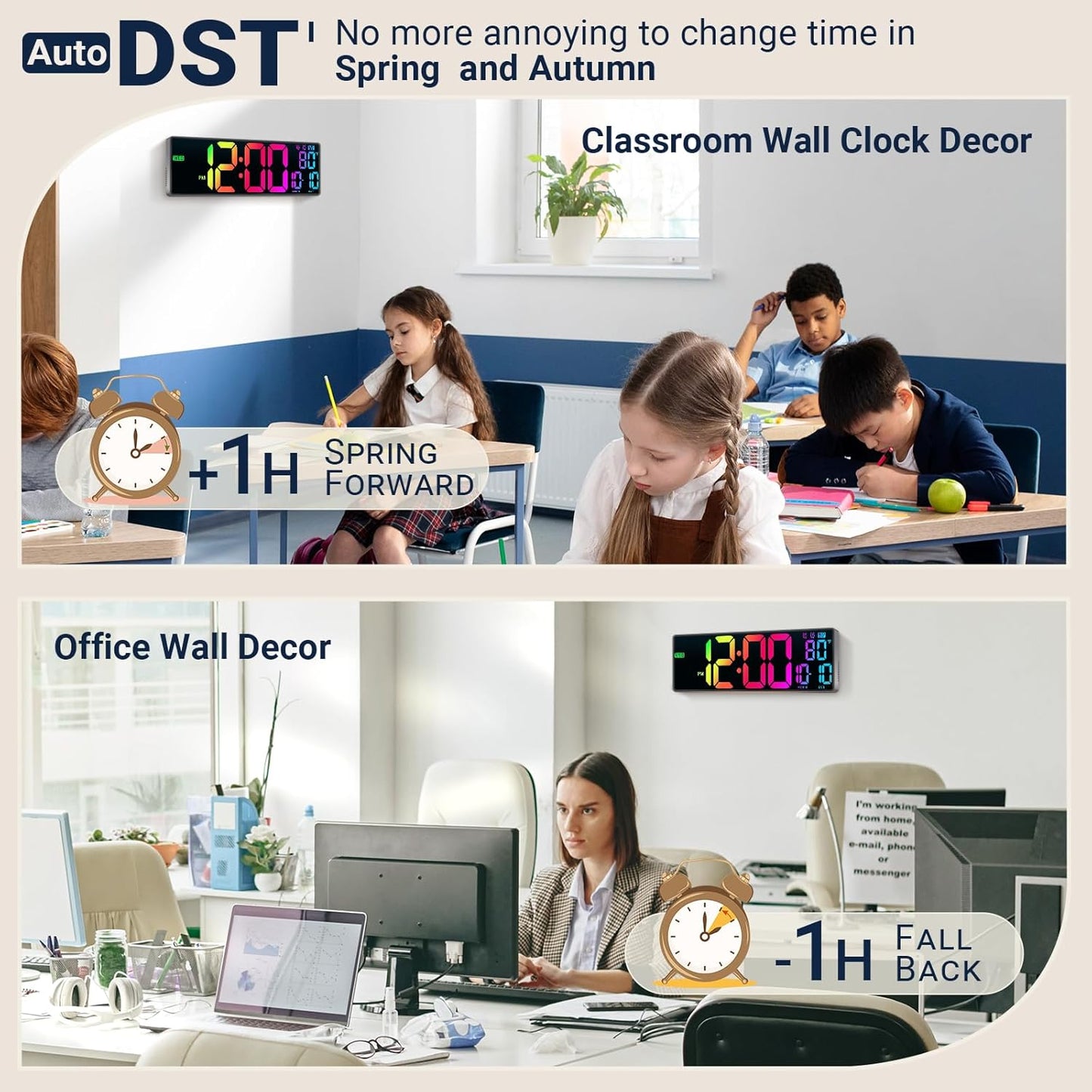 16.5" Large Digital Wall Clock: 11 RGB Colors Wall Mount Decor Clock for Living Room Bedroom Office Classroom, House Warming Gifts New Home Decor, Birthday Gifts for Men Women Gray