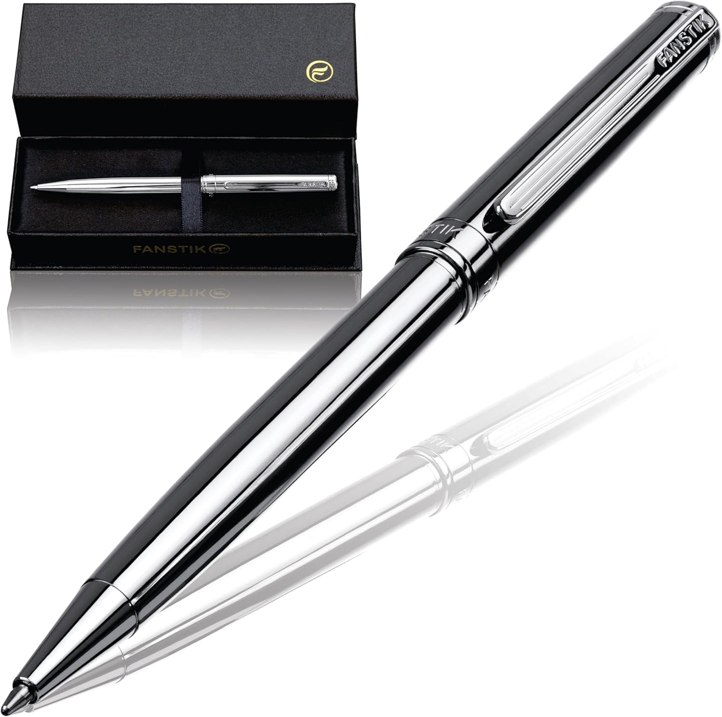 Customized Silver Luxury ballpoint pen (Made In USA) fancy gift set for women, Real 24K Gold Plating, Professional executive pen gift set for men (Lux Custom-BallPoint Silver)
