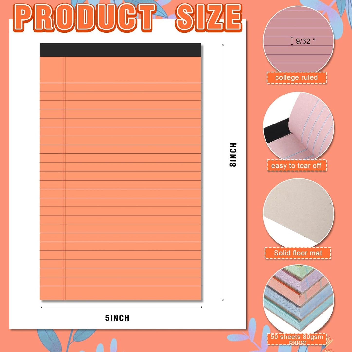 Lincia 12 Pcs 12 Pcs 5" x 8" Small Legal Pads Colored Lined Note Pads Narrow Ruled Writing Notepads 50 Sheets Per Micro Paper Notebook Lined and Perforated for College Office Supplies (Bright Colors)