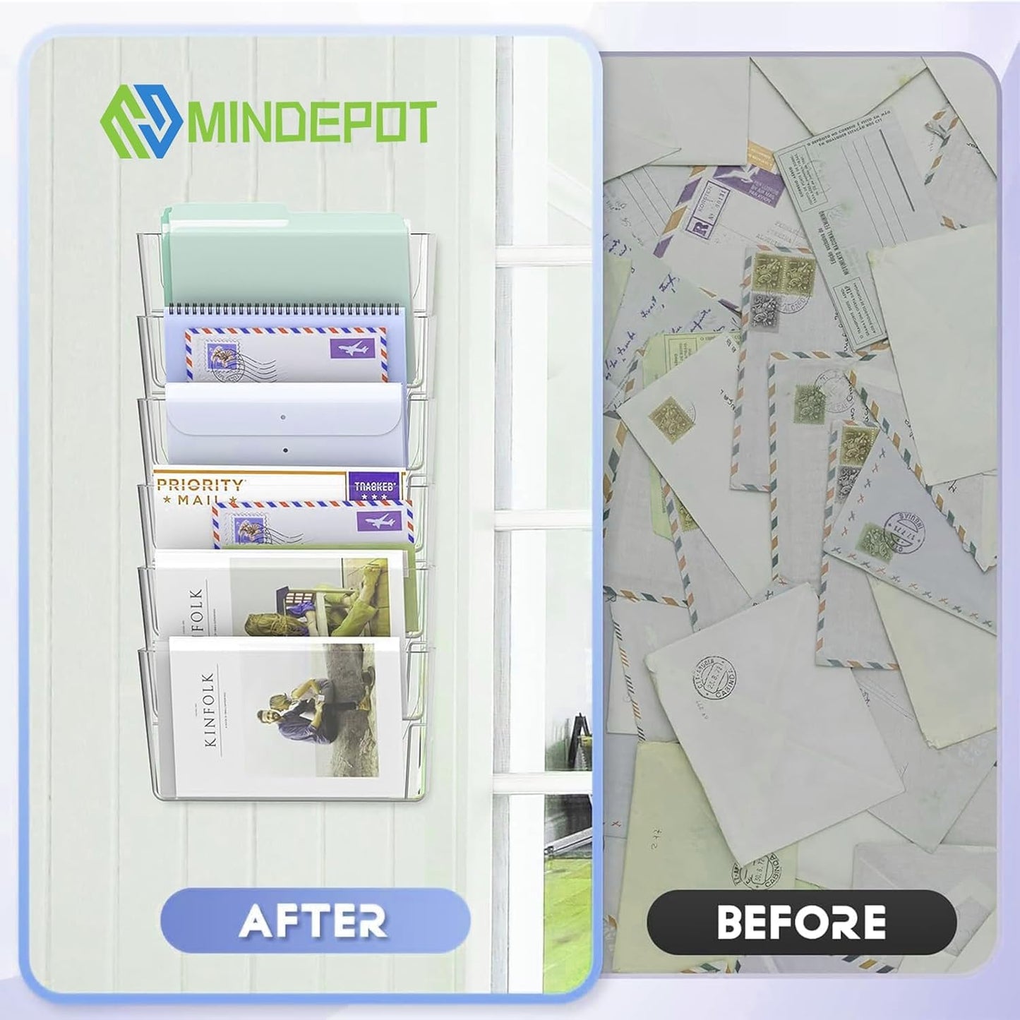 6 Pockets Acrylic Wall File Organizer, Clear Wall File Holder, Plastic Hanging Wall File Holder for Office, School and Home, Clear