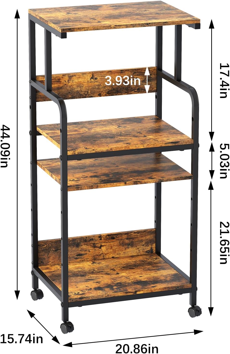 4 Tier Printer Stand with Storage Shelf, Large Tall Printer Cart with Wheels, Mobile Printer Table for Home Office, Adjustable Stands for Heat Press Scanner Fax (Brown)