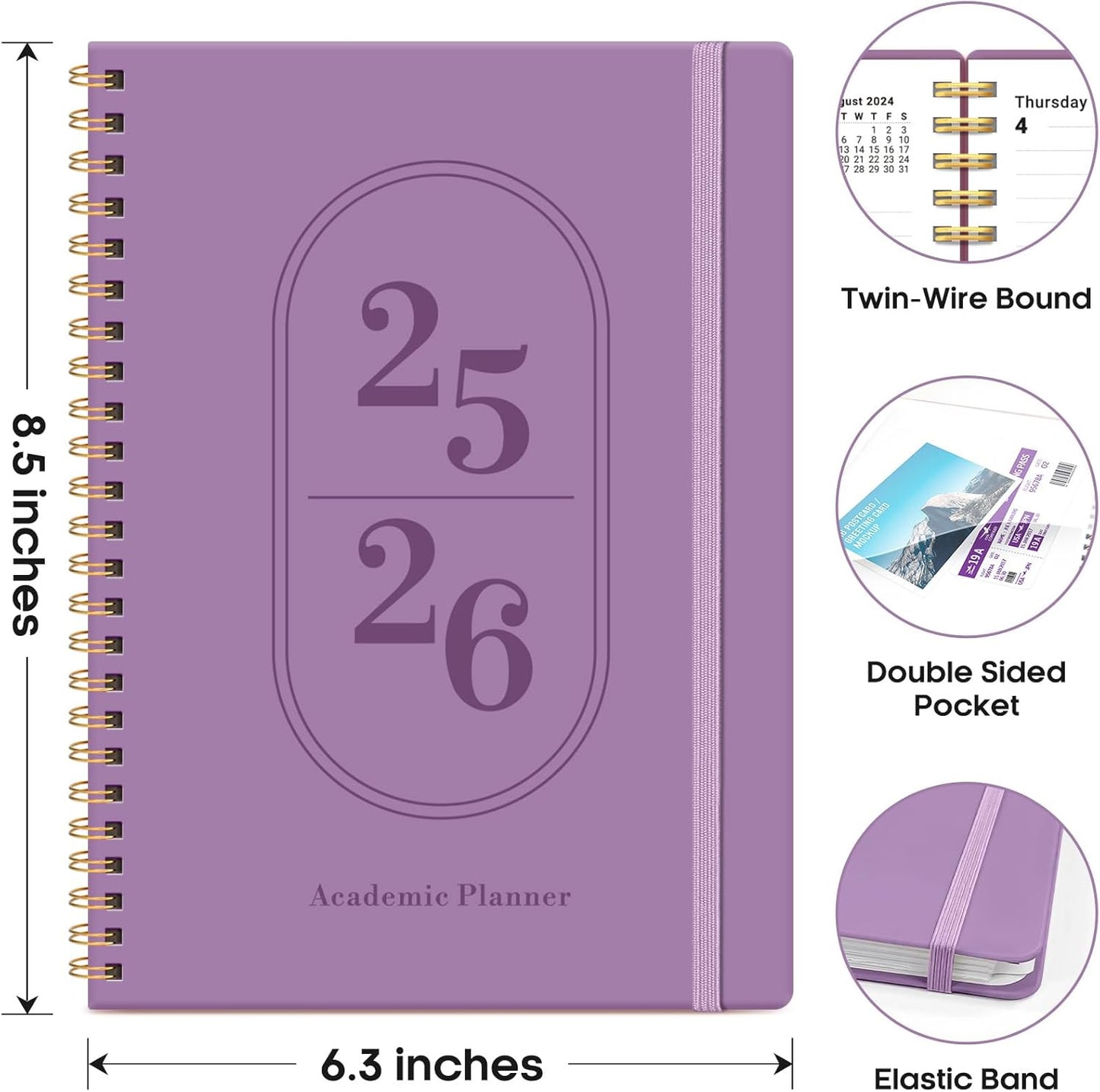 Planner 2025-2026, Academic Year Weekly and Monthly Calender Planner, July 2025 - June 2026, Spiral Bound School Planning Tool, Perfect for Teacher, Student, Women & Men - A5 (6.3" x 8.5"), Purple