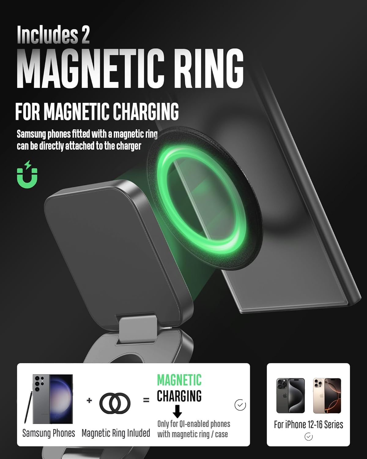 Foldable 3 in 1 Wireless Charging Station for Samsung, KU XIU X55 Ultra Magnetic Travel Charger Stand for Galaxy S24 Ultra S23 S22 Note 20 Z Fold Flip 6 5, Galaxy Watch Ultra 7 6 5, Galaxy Buds, Gray