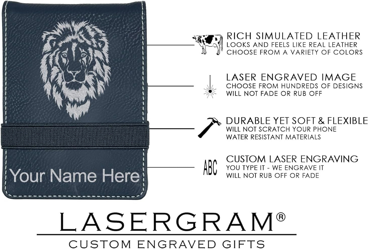 LaserGram Mini Padfolio with Notepad and Pen, Flag of The United States, Personalized Engraving Included (Black with Silver)