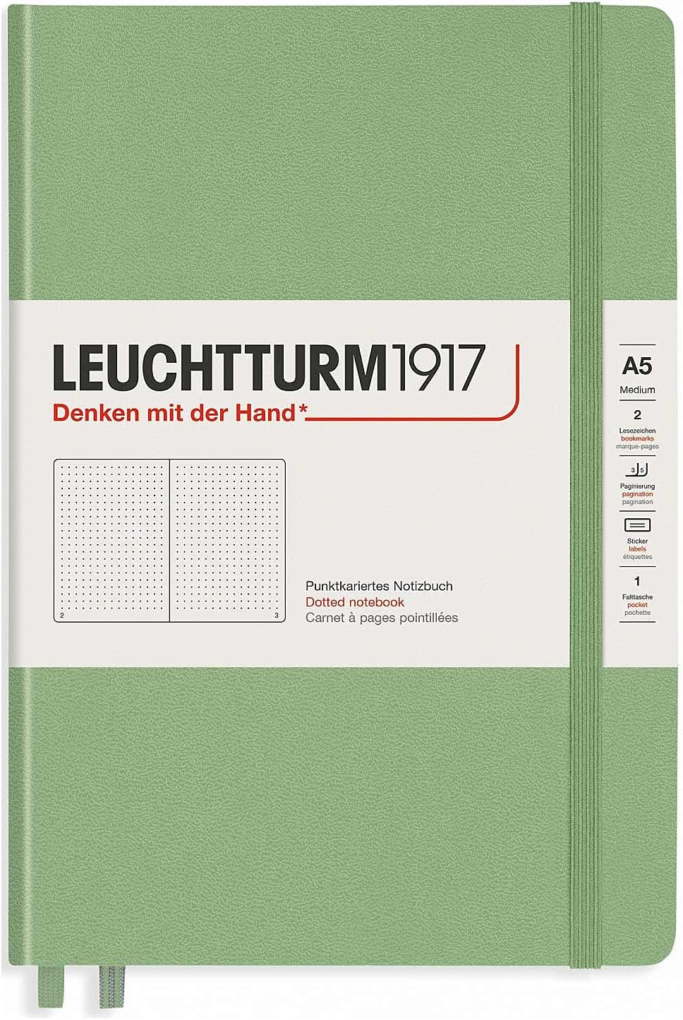 LEUCHTTURM1917 - Notebook Hardcover Medium A5-251 Numbered Pages for Writing and Journaling (Sage, Dotted)
