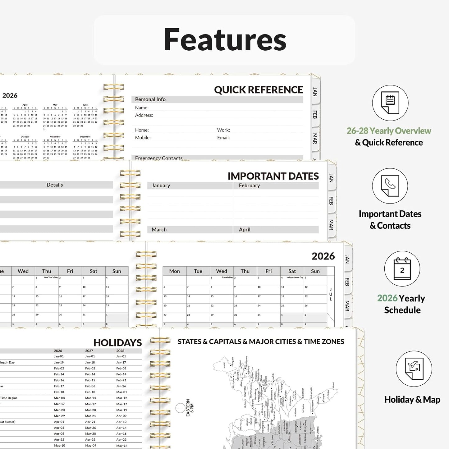 SUNEE Planner 2026 Weekly and Monthly, January 2026-December 2026, 6.4"x8.3", Tabs, Note Pages,Spiral Binding, Sage Green