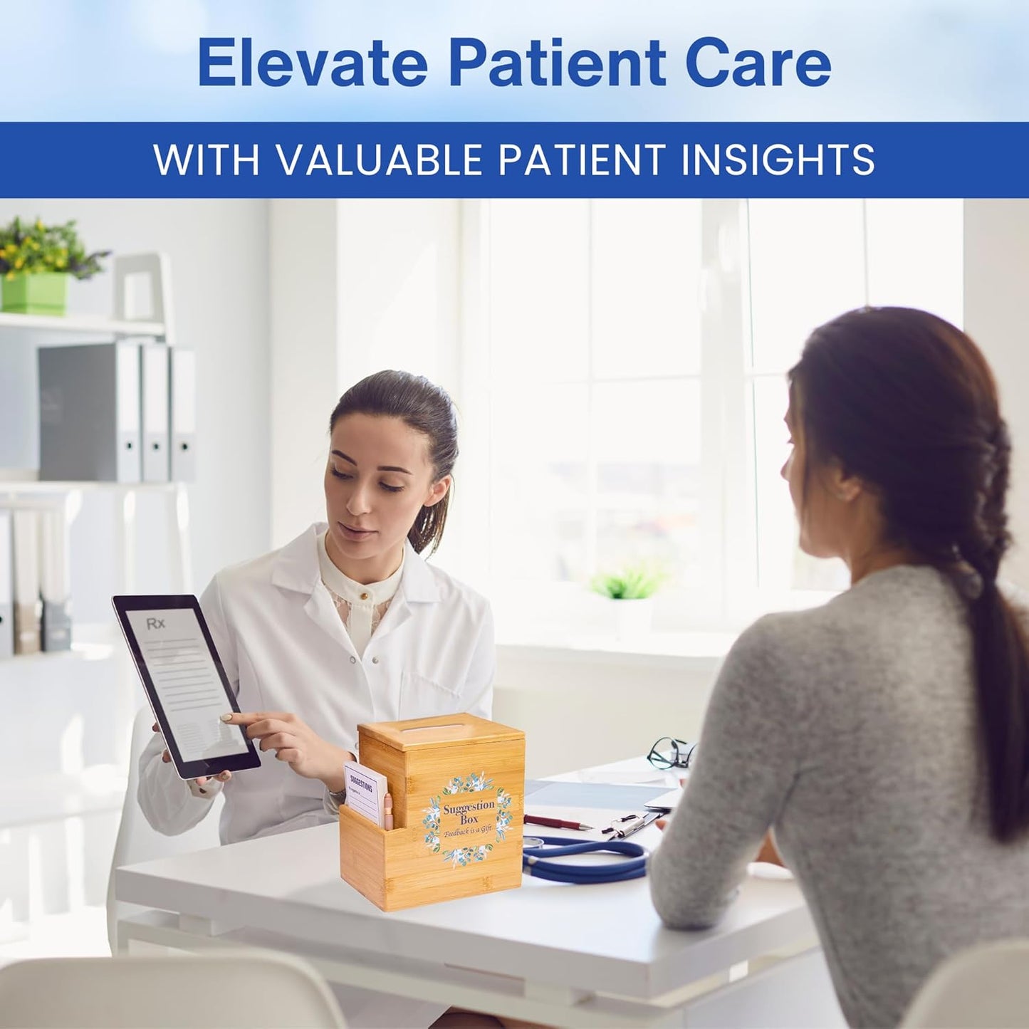 Suggestion Box with Slot, Donation, Rustic Feedback for Patient Care and Prayer Requests, 8H x 5.5W x 7.5L inch, Sustainable Bamboo Wood, School Voting