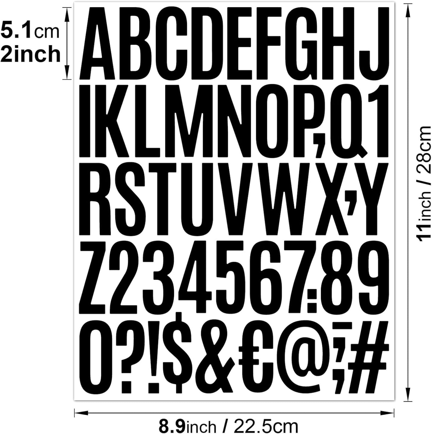 1000 Pcs 2 Inch Waterproof Letter Stickers - Self-Adhesive Vinyl Includes 20 Sheets of Alphabet, Numbers & Symbols for Mailbox, Door, Window, Address, Business Signs, Vehicles & More (Black)