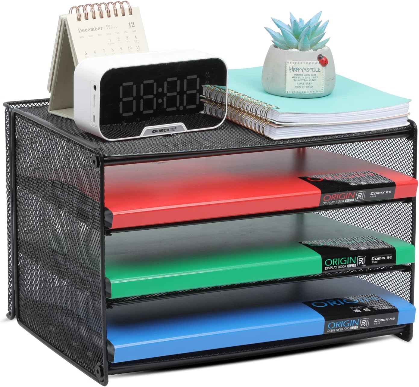 Samstar Paper Letter Tray, 3 Tier Desk File Organizer Paper Sorter Letter Shelf Rack, Mesh Made,Black ...