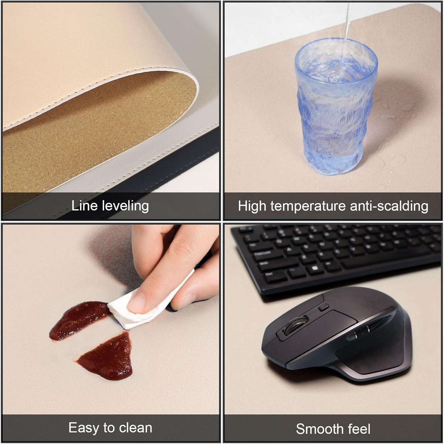 DAWNTREES Dual Sided Desk Mat,Leather Desk Pad,35.5"x17",Cork Desk Mat Protector,with PU Leather Valet Tray Organizer,Large Mouse Pad,Desk Writing Pad for Office and Home(Khaki)