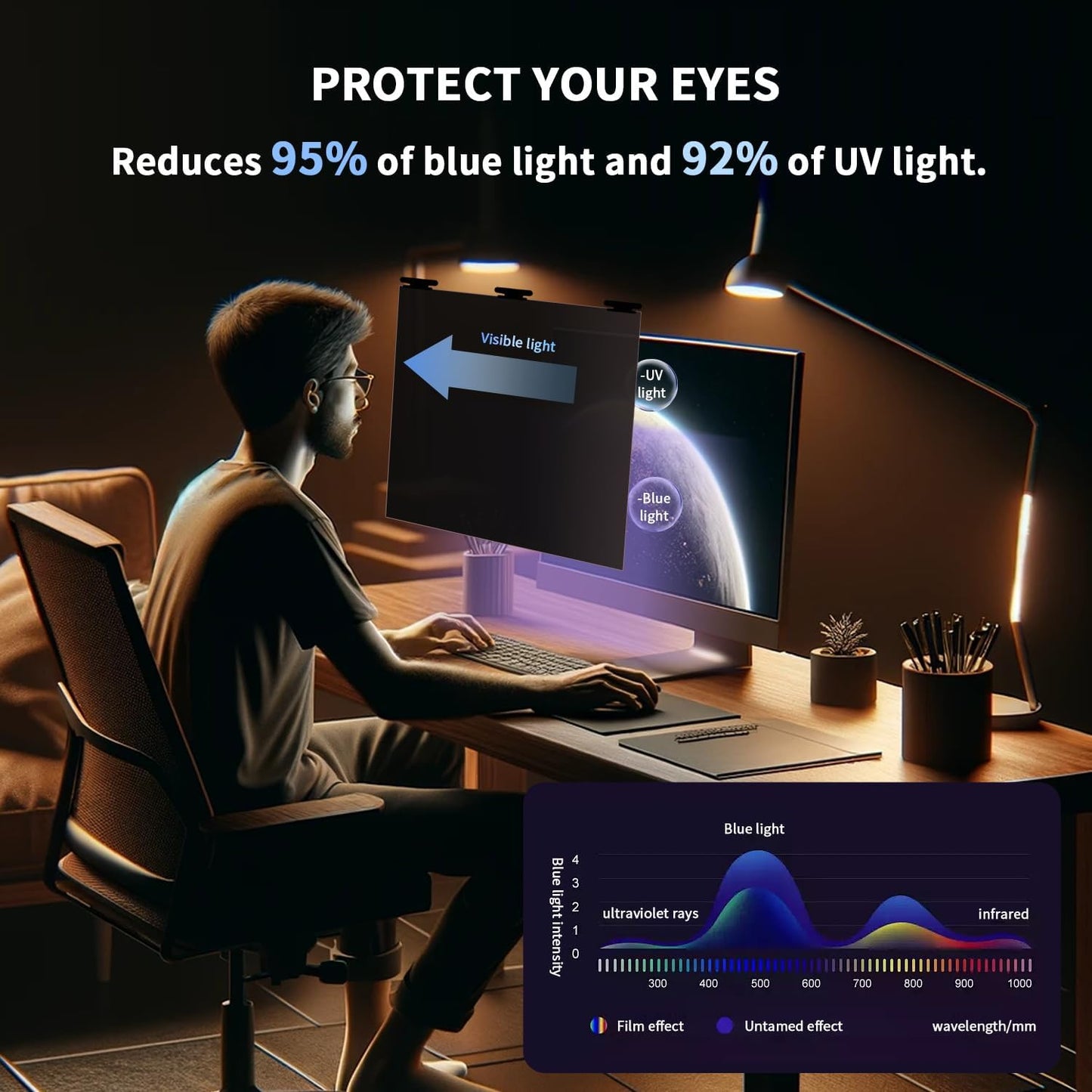 [2 Pack] Magnetic Privacy Screen for 27 Inch Monitor – Removable Anti-Glare Blue Light Filter for 16:9 Widescreen Desktop PC, Matte/Glossy Reversible Eye Protection Film