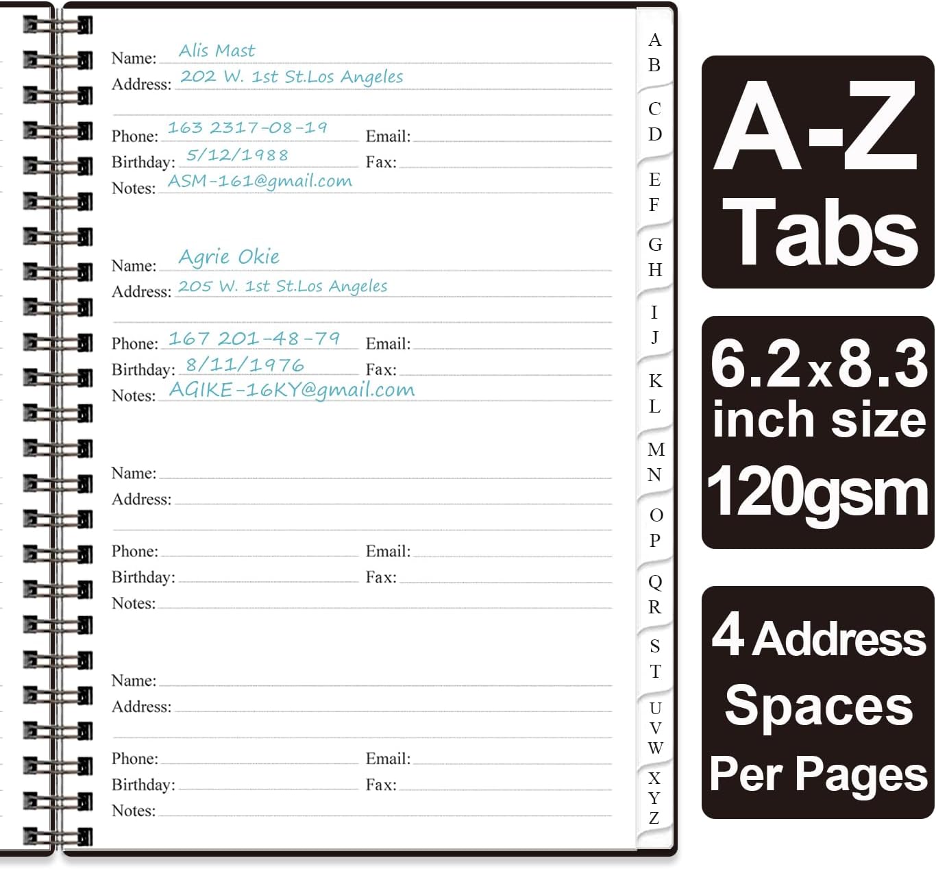 Address Book with Alphabetical Tabs - A5 Telephone & Address Book with Address Contacts, Special Date, Phone, Birthday & Internet Login Password for Home and Office, 6.2" x 8.5", Black