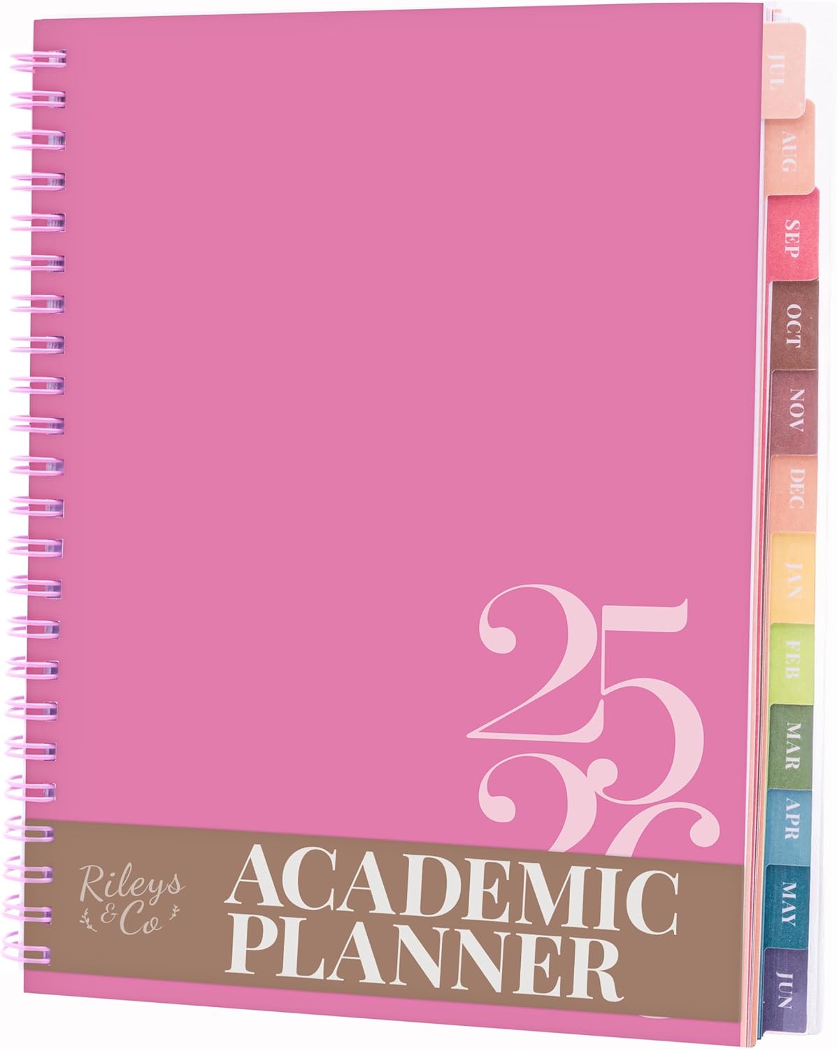 Rileys Academic Planner 2025-2026, Daily, Weekly & Monthly Planner, July 2025 - June 2026, Student Notes Pages, Twin-Wire Binding, Weekly Agenda for School & Work (8 x 6-Inches, Pink, Classic)