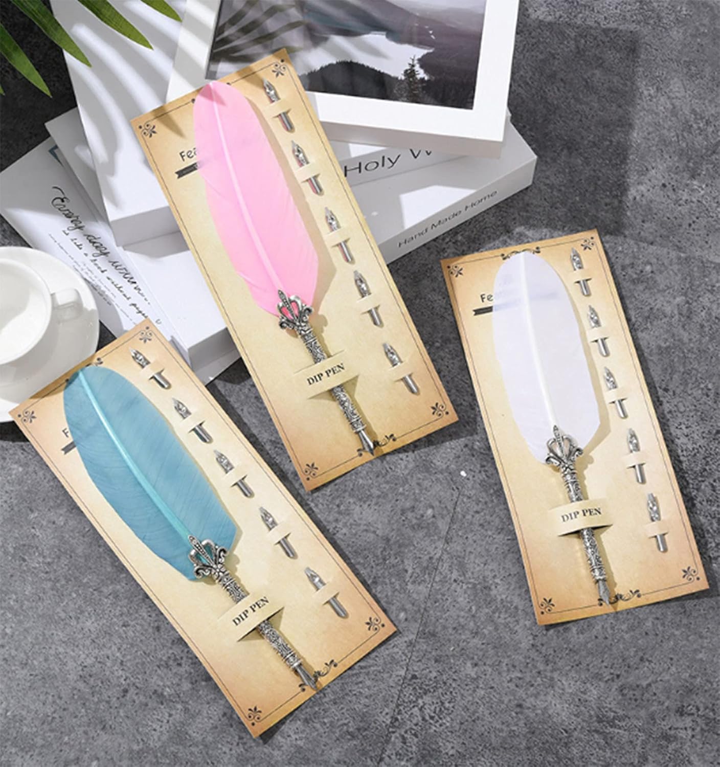 Gullor Calligraphy Feather Quill Pen and 5 Calligraphy Nibs for Beginners Kids Calligraphy Writing Quill Dip Pen Set, Pink